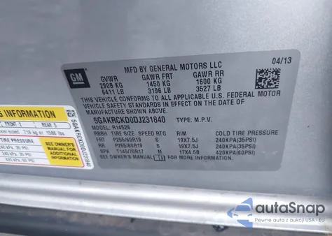 2013 Buick Enclave Leather from USA, damaged, VIN 5GAKRCKD0DJ231840